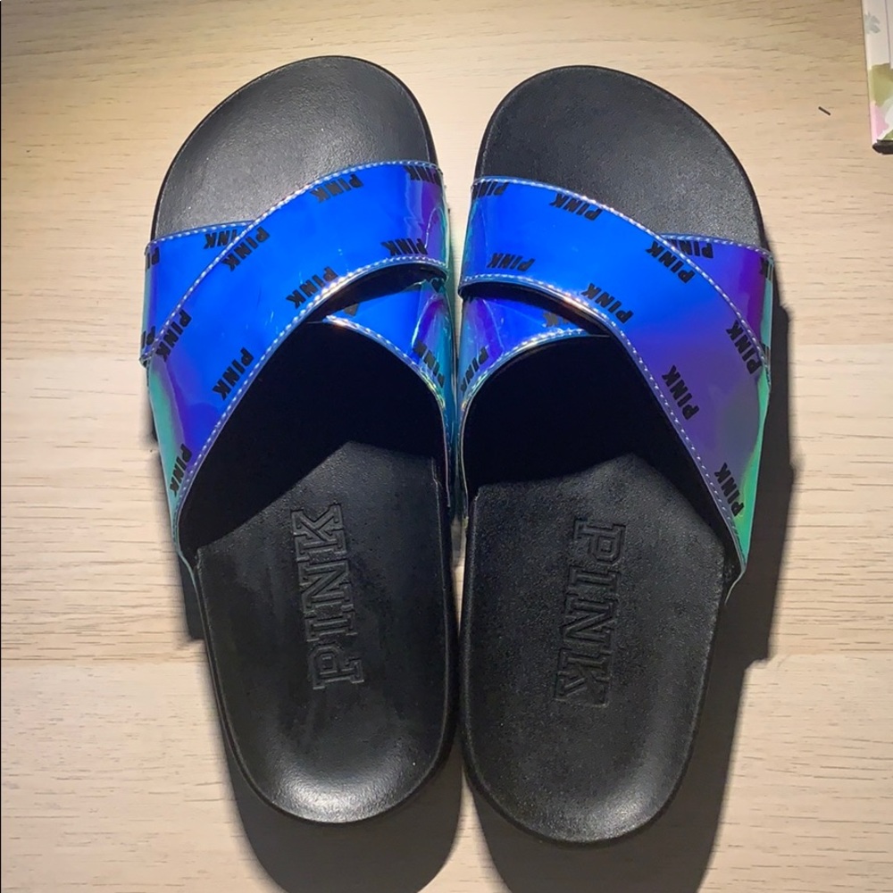 Holographic Victoria Secret Pink Slides.